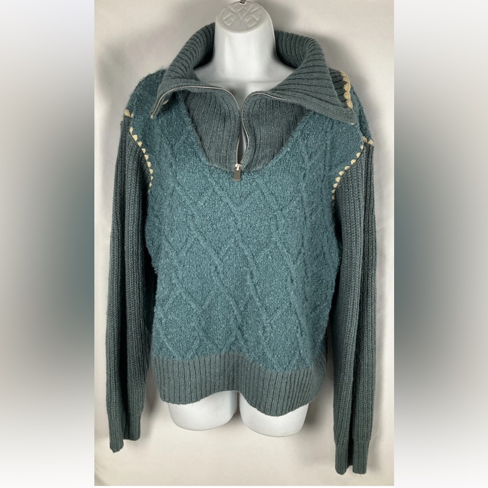 Miss Me Size‎ S Cable Knit Argyll Sweater  Mohair/ Wool Blend  1/4 Zip Oversized